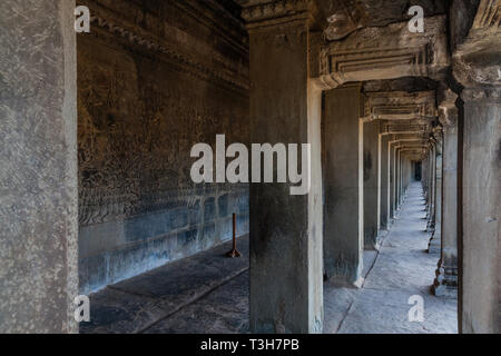 A side corridor in Angkor Wat, Siem Reap, Cambodia Stock Photo