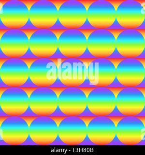 Geometric seamless pattern with multicolored gradient squares and circles, rainbow color abstract ornament, prism graphic texture. Decorative geometry Stock Vector