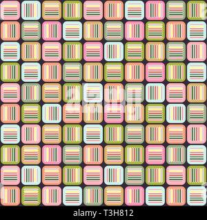 Geometric seamless pattern with multicolored pastel cross lines in squares, vintage braided ornament, graphic texture. Abstract strokes background, co Stock Vector