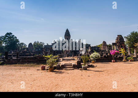 Bakong is the first temple mountain of sandstone constructed by rulers of the Khmer Empire Stock Photo