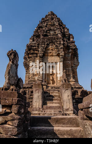 Bakong is the first temple mountain of sandstone constructed by rulers of the Khmer Empire Stock Photo