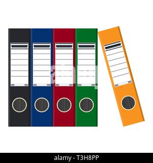 Files, ring binders, colorful office folders. Side view. Vector flat illustration in flat style Stock Vector