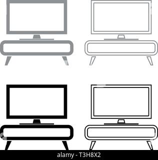 TV set on the cupboard commode bedside table Home interior concept icon set black grey color vector illustration flat style simple image Stock Vector