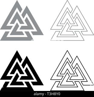 Valknut symbol icon set black grey color vector illustration flat style simple image Stock Vector