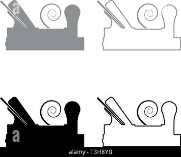 Carpenter's plane with wood with shaving wood Joiner's plane icon set black grey color vector illustration flat style simple image Stock Vector