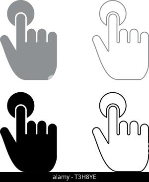 Click hand Touch of hand Finger click on screen surface icon set black grey color vector illustration flat style simple image Stock Vector