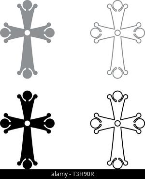 Four pointed cross drop shaped Cross monogram Religious cross icon set black grey color vector illustration flat style simple image Stock Vector