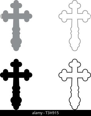 Cross trefoil shamrock Cross monogram Religious cross icon set black grey color vector illustration flat style simple image Stock Vector