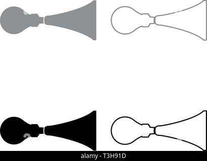 Car horn Klaxon vintage style Car single tube air horn Hooter Car whistle Siren Buzzer icon set black grey color vector illustration flat style Stock Vector