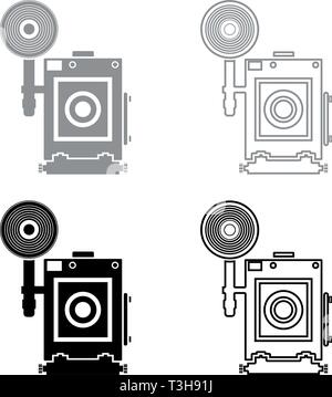 Retro camera Vintage photo camera face view icon set black grey color vector illustration flat style simple image Stock Vector