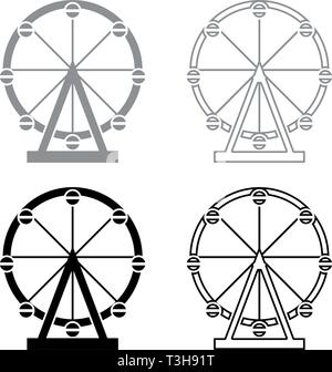 Ferris wheel Amusement in park on attraction icon set black grey color vector illustration flat style simple image Stock Vector
