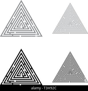 Triangular labyrinth Maze conundrum Labyrinth conundrum icon set black grey color vector illustration flat style simple image Stock Vector