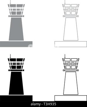 Airport control tower Control tower air traffic icon set black grey color vector illustration flat style simple image Stock Vector