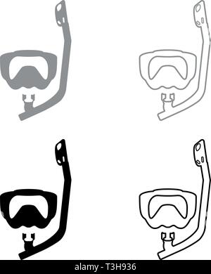 Diving mask with breathing tube Diving snorkel Equipments for swimming Snorkeling concept Swimming equipment icon set black grey color vector Stock Vector