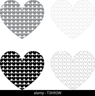 Heart with hearts inside Heart pattern in heart icon set black grey color vector illustration flat style simple image Stock Vector