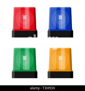 Color flashing light. Police, ambulance, firefighters siren. Vector illustration in flat style Stock Vector