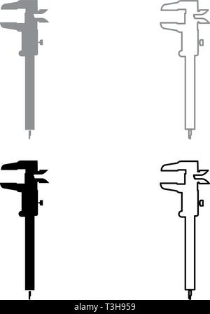 Caliper Hand caliper Sliding caliper Vernier caliper Caliper gage Slide gage Trammel icon set black grey color vector illustration flat style simple Stock Vector