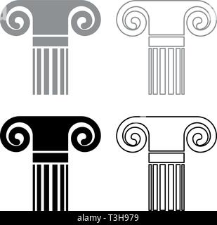 Column ancient style Antique classical column architecture element Pillar Greek roman column icon set black grey color vector illustration flat style Stock Vector