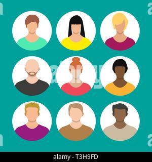 People face, avatar icon, cartoon character in color. Male and female.  Vector illustration in flat style Stock Vector Image & Art - Alamy