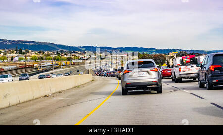 March 31, 2019 Oakland / CA / USA - Heavy traffic on the freeway in east San Francisco bay area Stock Photo