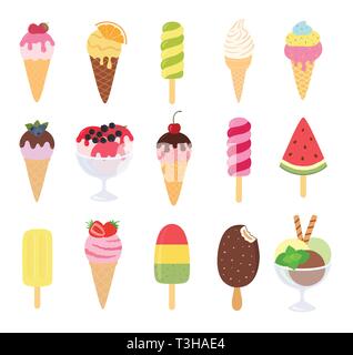 Ice cream collection, vector illustration. Big set. Stock Vector
