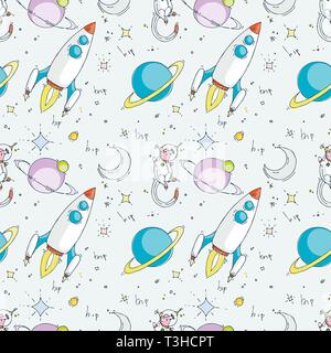 Seamless doodle pattern with cute elements. Endless vector image Stock Vector