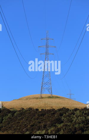 Powerlines near Balclutha, South Otago, New Zealand Stock Photo