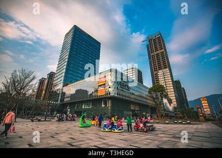 Tahoe Plaza, Fuzhou, China - April 06, 2019 : Closed view of Tahoe PLaza shopping mall ,One of the most deluxe shopping centre in Fuzhou City, China Stock Photo