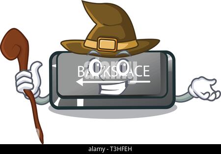 Witch backspace button installed on cartoon keyboard Stock Vector