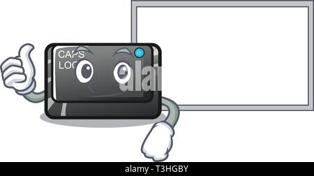 Thumbs up with board capslock button on a computer cartoon Stock Vector