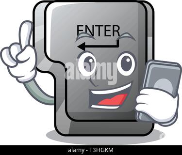 With phone button enter in the shape mascot Stock Vector