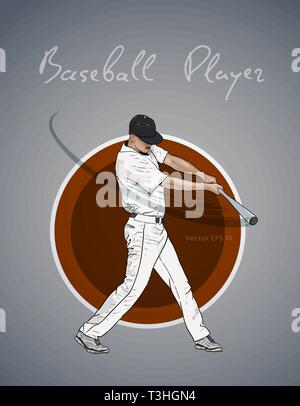 Baseball player holding bat, isolated vector silhouette. Baseball