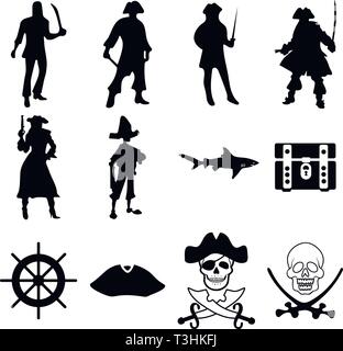 Pirate silhouettes collection Stock Vector