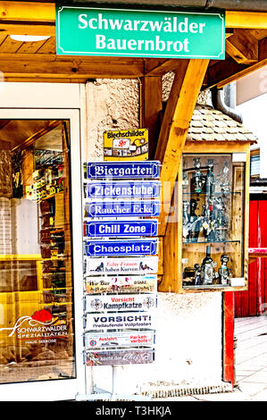 Souvenirs and souvenirshops in Titisee, a little town in the Black Forest; Stock Photo