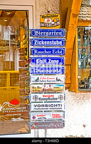 Souvenirs and souvenirshops in Titisee, a little town in the Black Forest; Stock Photo