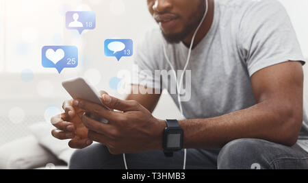 Man using phone with broadcast live social media Stock Photo