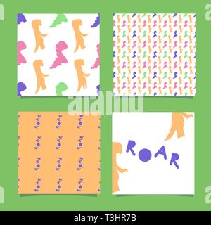 Silhouettes of dinosaurs for the design of children's clothing, textiles, walls, birthday parties. One seamless pattern with dino and the inscription Stock Vector