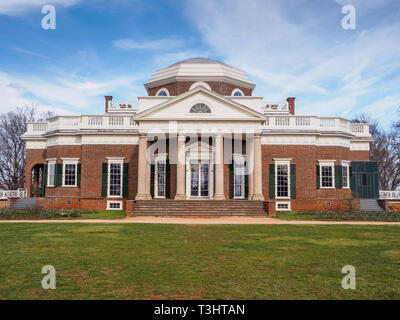 Western Facade of Monticello - House of Thomas Jefferson, Third President of the United States of America. Location - Charlottesville, Virginia Stock Photo