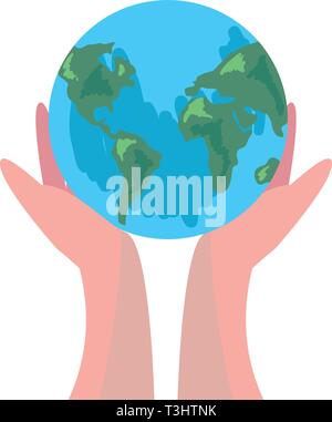 hands holding world happy earth day vector illustration Stock Vector