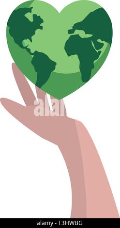 hand with world shaped heart happy earth day vector illustration Stock Vector