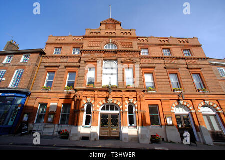 Lewes High Street, East Sussex, UK, showing Lewes Town Hall. Stock Photo