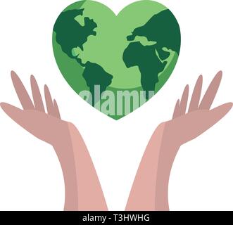 hands with world shaped heart happy earth day vector illustration Stock Vector