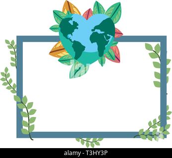 world shaped a heart branches frame leaves earth day vector illustration Stock Vector