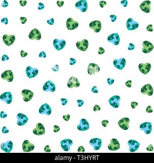 world shaped hearts happy earth day background vector illustration Stock Vector