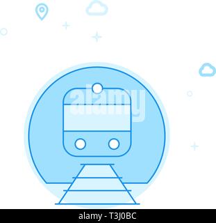 Underground, Metro or Subway Flat Vector Icon. City, Urban, Public Transport Illustration. Light Flat Style. Blue Monochrome Design. Editable Stroke.  Stock Vector