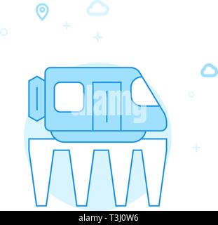 Monorail Road Train Flat Vector Icon. City, Urban, Public Transport Illustration. Light Flat Style. Blue Monochrome Design. Editable Stroke. Adjust Li Stock Vector