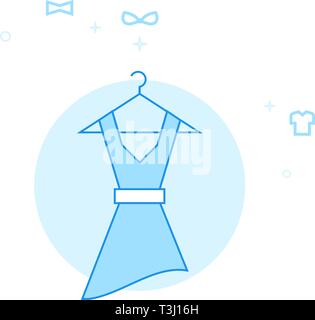 Women's Dress on a Hanger Flat Vector Icon. Clothes or Garments, Wear Illustration. Light Flat Style. Blue Monochrome Design. Editable Stroke. Adjust  Stock Vector