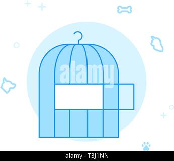 Cage for Birds Flat Vector Icon. Pet and Pet Supply Illustration. Light Flat Style. Blue Monochrome Design. Editable Stroke. Adjust Line Weight. Stock Vector