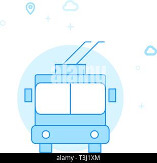 Trolleybus Flat Vector Icon. City, Urban, Public Transport Illustration. Light Flat Style. Blue Monochrome Design. Editable Stroke. Adjust Line Weight Stock Vector