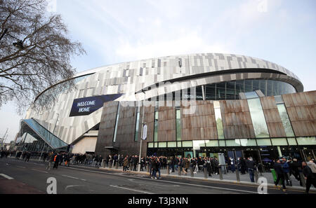 General view of the stadium as fans arrive for the UEFA Champions League quarter final, first leg match at Tottenham Hotspur Stadium, London. Stock Photo